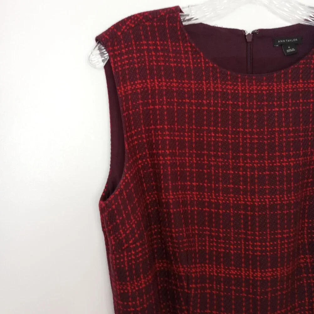 Ann Taylor Belted Tweed Career Sheath Dress In Plum Rose - Picture 4 of 10